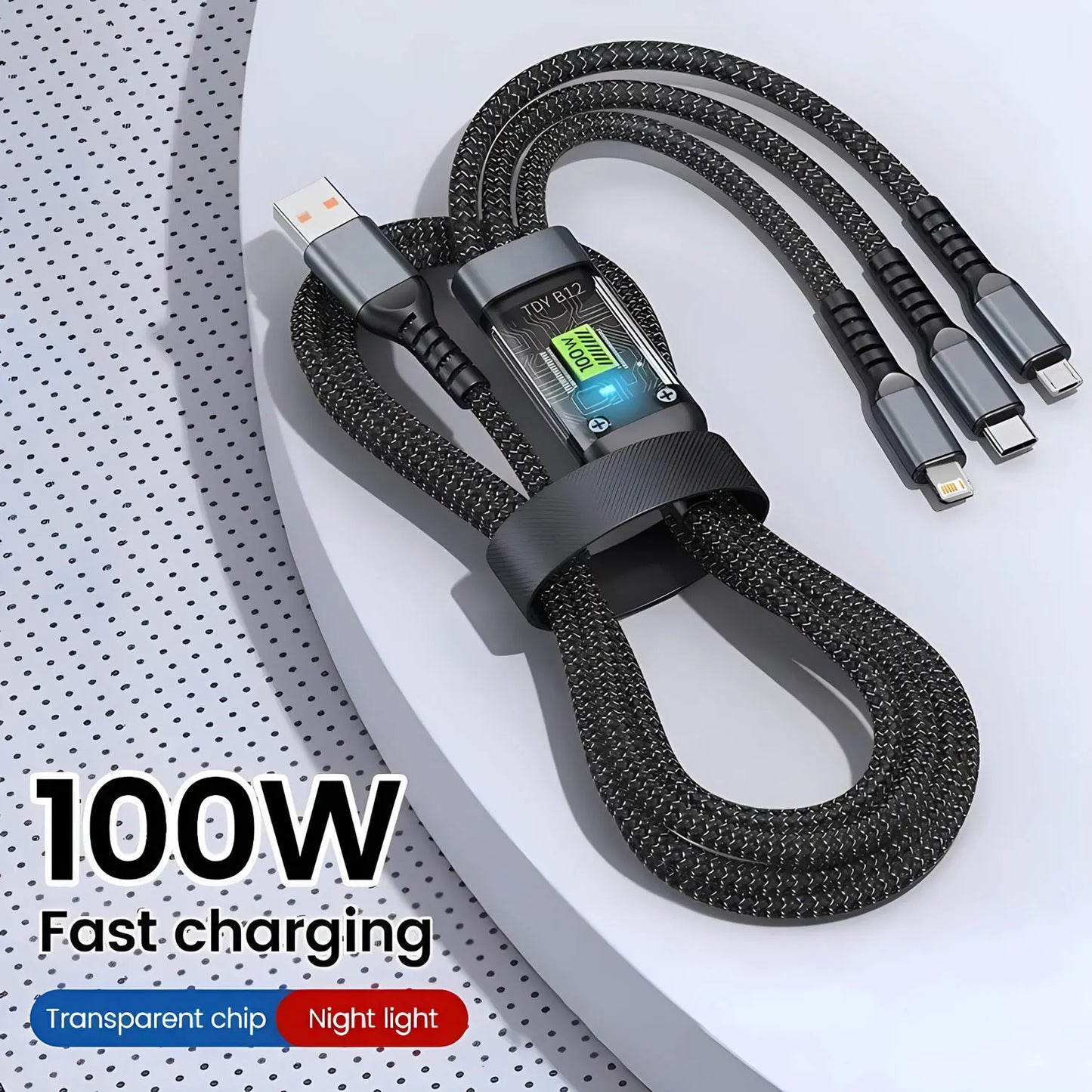 3-in-1 100W Fast Charging Cable for iPhone & Samsung