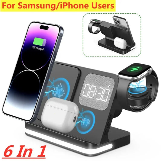 6-in-1 Wireless Charging Dock for iPhone & Samsung Galaxy Devices, Including Watches & Buds