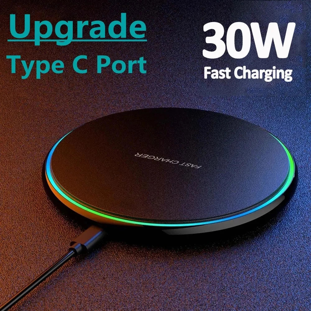 30W Fast Wireless Charger for iPhone 12-15 & Samsung S22/S23