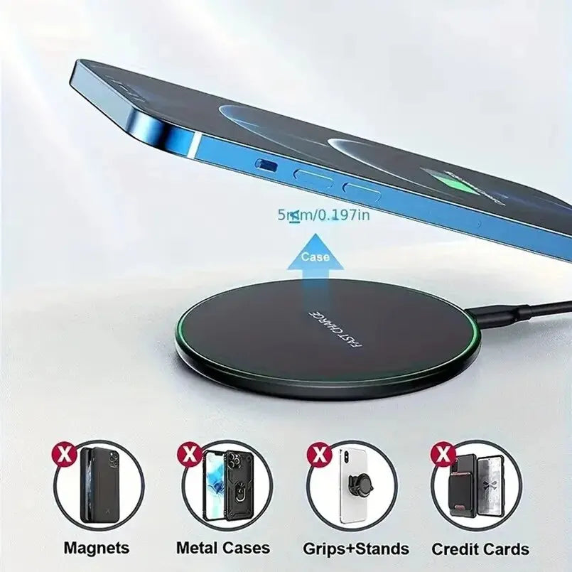 30W Fast Wireless Charger for iPhone 12-15 & Samsung S22/S23