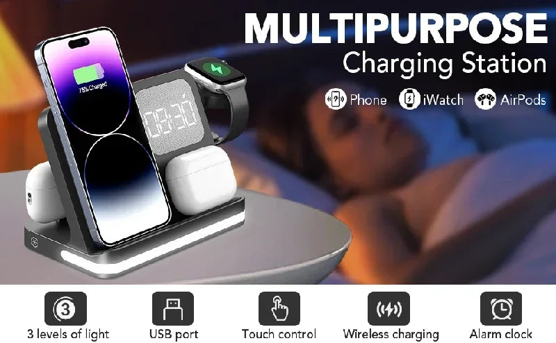 6-in-1 Wireless Charging Dock for iPhone & Samsung Galaxy Devices, Including Watches & Buds